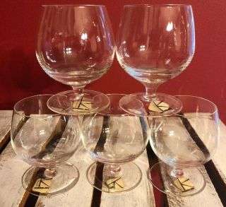 Vintage Set Of 5 Small Brandy Cognac Glasses Clear Footed Knobler Czechslovakia