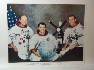 Crew Photo W/ 3 Skylab - Nasa Astronaut Autographs Gerald P Carr William R Pogue