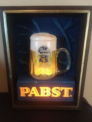 Vintage Pbr Pabst Blue Ribbon Beer Lighted Sign Rare Light Up Mug Brewery