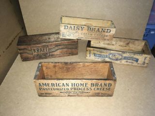 Vintage 4 Dairy Advertising Wooden Boxes - Daisy,  American Home,  Kraft,  Mellow