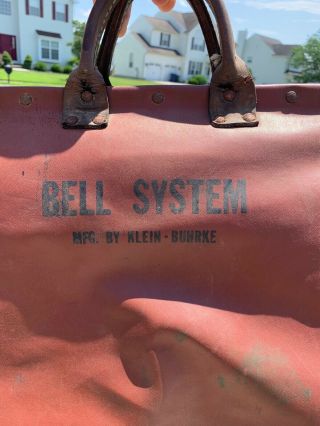 Vintage Bell System Telephone Lineman Splicer Klein Canvas Leather Tool Bag 20 