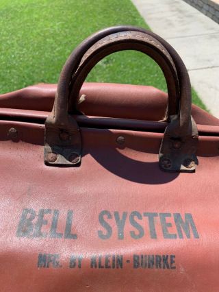 Vintage Bell System Telephone Lineman Splicer Klein Canvas Leather Tool Bag 20 