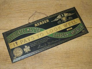 Antique Barbershop " Associated Master Barbers Of America " Tin Sign