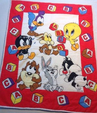 Looney Tunes Vintage Blanket With Bugs Bunny,  Taz,  Tweety,  Wylie,  Sylvester,  Abc