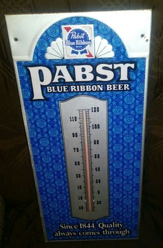 Vintage Pabst Blue Ribbon Beer Since 1844 Metal Thermometer Tin Sign 20 1/4 X 9