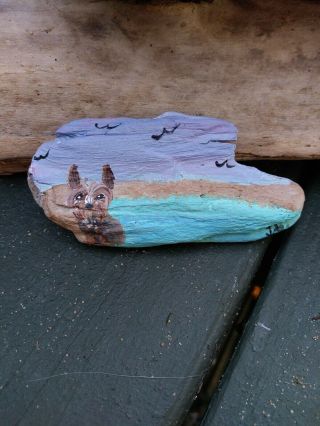 Hand Painted Dog Art Yorkie Yorkshire Terrier Driftwood Beach Scene