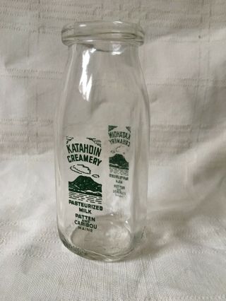 Vintage Half Pint Milk Bottle Katahdin Creamery Patten And Caribou Maine 1951
