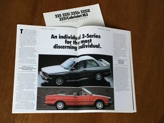 BMW E30 325i 325is 325ix vintage sales brochure,  M3 325ic color/upholstery guide 8