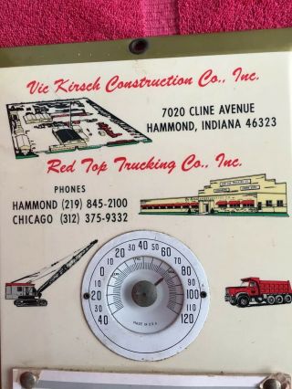 Vic Kirsch Construction Red Top Trucking Advertising Thermometer & Calendar Sign 4