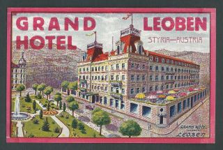 Grand Hotel Leoben Austria - Vintage Luggage Label