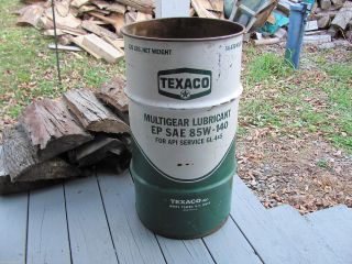 Vintage Gas Station Texaco 120 Lb Gear Oil Can Steel Drum Man Cave Waste Basket