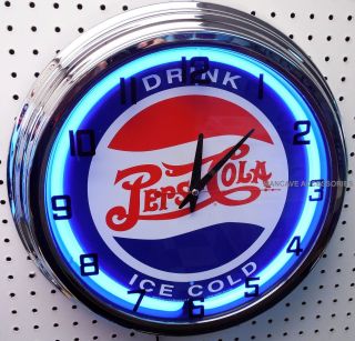 17 " Drink Ice Cold Pepsi Cola Sign Neon Clock