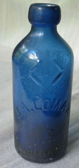 Antique Hutchinson Soda Bottle J A Lomax 14 16 & 18 Charles Place Chicago Blue