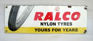 Ralco Cycle Tyre Ad Porcelain Enamel Sign Board Vintage Old Rare Collectible