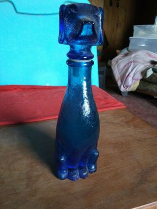 Vintage Blue Glass Dog Decanter 9 " Tall Bottle - Dachshund - Italy