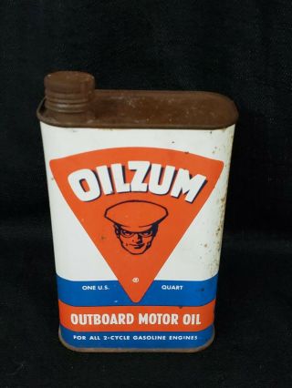 Vintage Oilzum Outboard Motor Oil Can Great Graphics Rare Boat Quart (bb)
