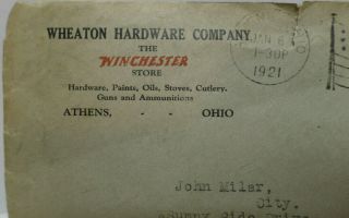 Advertisement Envelope Of Wheaton Hardware Co.  For The Winchester Store 1921