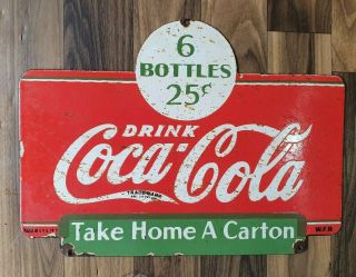 Coca Cola Carton Vintage Porcelain Sign 13 X 9 1/2 Inches