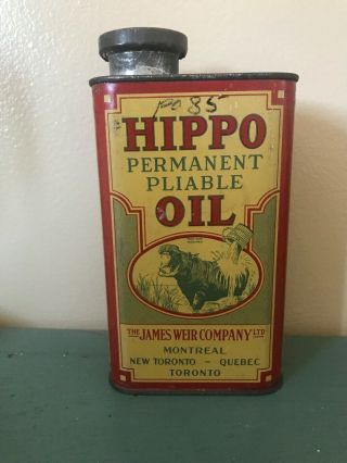 Very Rare “hippo Oil” Can Made In Canada The James Weir Company Ltd