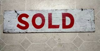 Vintage Hand Painted Wood Store Sign Red On White 1 Sided 8 " X32