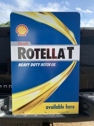 Shell Oil Sign Motor Rotella T Double Sided Gas Garage Wall Decor Bar Pub Car