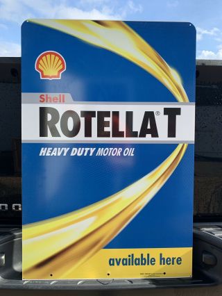 Shell Oil Sign Motor Rotella T Double Sided Gas Garage Wall Decor Bar Pub Car 4