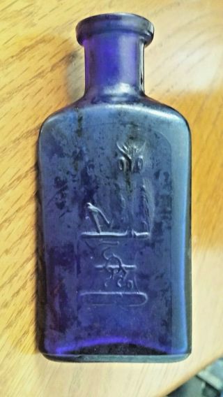 Antique The Owl Drug Co Cobalt Blue Triangular Poison Bottle 3 - 1/4 " 1 Wing