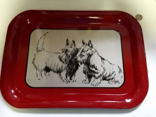1940s Scotty Dog Metal Tray Fire Engine Red With " 2 " Scotties