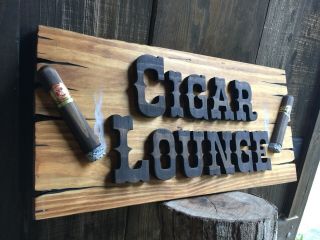 Cigar Lounge Whiskey Saloon Wood Sign Raised Cigars Rustic Old West Antique Look