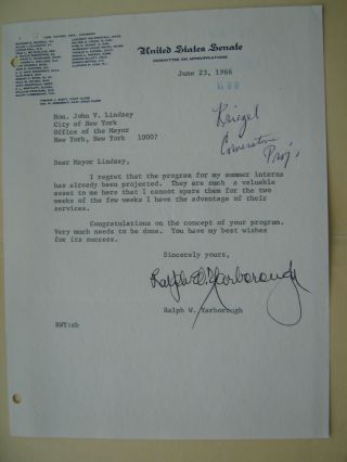 Signed Letter Texas Senator Ralph Yarborough Vintage 1966