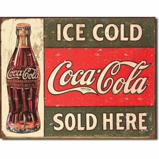 Coca Cola Coke Ice Cold Here Advertising Vintage Retro Decor Metal Tin Sign
