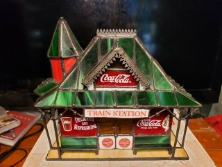 Franklin Coke COCA COLA STAINED GLASS - TRAIN STATION - Light Up House 1997 3