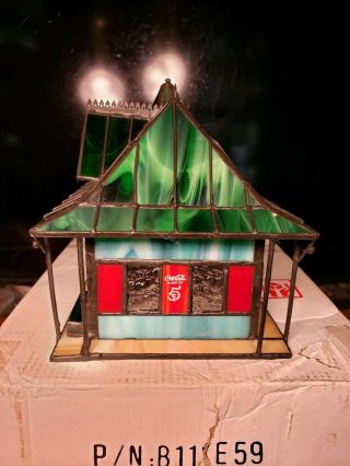 Franklin Coke COCA COLA STAINED GLASS - TRAIN STATION - Light Up House 1997 6