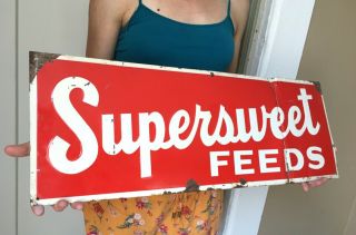 1950s Vtg Tin Metal Supersweet Feed Seed Sign Corn States Farm Tractor 5