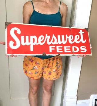 1950s Vtg Tin Metal Supersweet Feed Seed Sign Corn States Farm Tractor 6