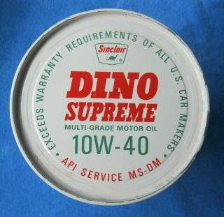 1960 ' S SINCLAIR DINO SUPREME 1 QUART MOTOR OIL CAN RARE VINTAGE COND. 5