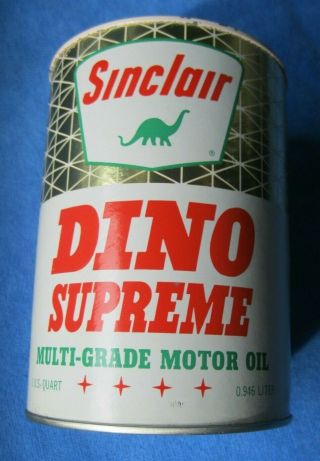 1960 ' S SINCLAIR DINO SUPREME 1 QUART MOTOR OIL CAN RARE VINTAGE COND. 7