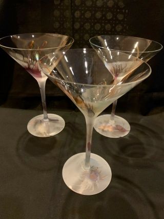 Vintage Abstract Art Etched Lg (7.  5 " H) Martini Glasses Set Of 2