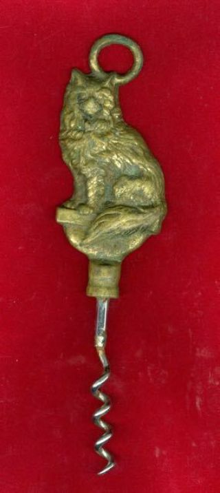 Rare Old Cork Screw Bronze Or Brass Detailed Cat Wine Bottle Opener England