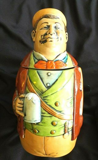 Vintage German Lidded Beer Stein Figural Man Ceramic Hand Painted W.  Germany