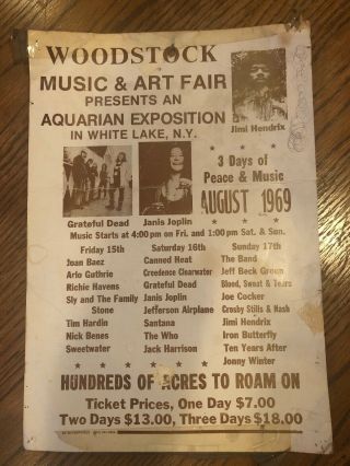 Rare 1969 Woodstock Poster.  11”x16” Bz Enterprises
