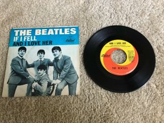 The Beatles 45 Rpm Record And I Love Her /if I Fell W/picture Sleeve 1964 Orig.