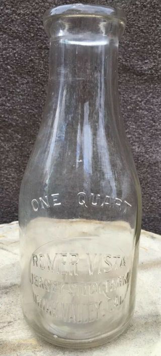 Romer Vista Ukiah Valley,  California Embossed Quart Milk Bottle