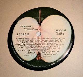 THE BEATLES WHITE ALBUM APPLE RECORDS SWBO - 101 SCRANTON PRESSING LP 4