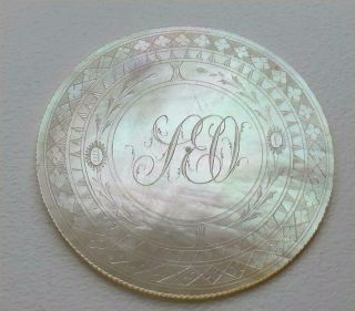 Antique Mother Of Pearl Mono " Leo " Chinese Gaming Counter Chip Round C1780
