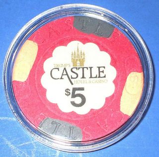 $5.  Trump Castle Casino Chip - Atlantic City,  N.  J.  - Peach & Black Inserts