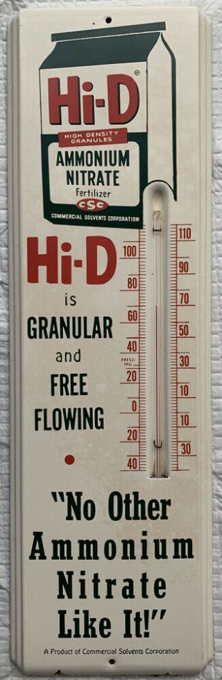 Hi - D Fertilizer Vintage Advertising Sign Thermometer Tin Metal Graphics Farm