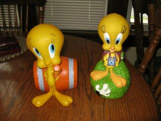 1990s Looney Tunes Plastic Tweety Bird Barrel Coin Bank & Bubble Bath? Container