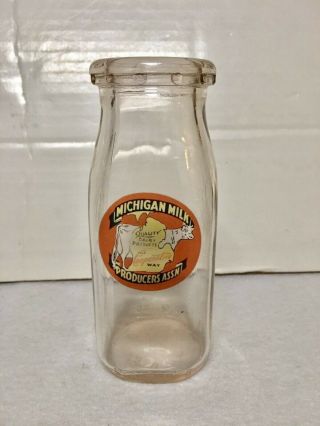 Collectors Milk Bottle Michigan Milk Producers Rare Vintage Dairy Glass