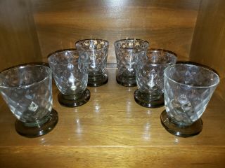 6 Libby Vintage Smoked Rocks Or Cordial Glasses,  Footed Base Mid Century